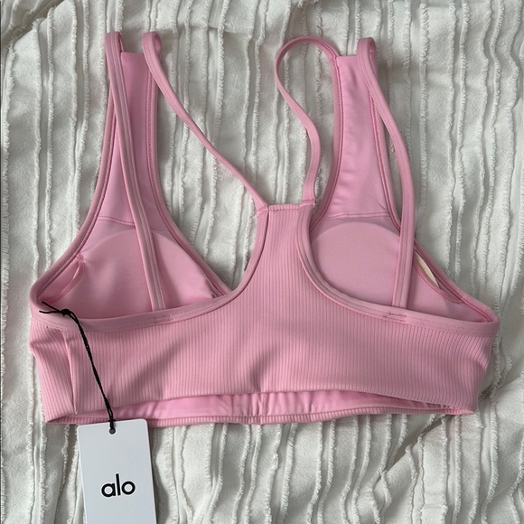 NWT ALO Sweet Pink Ribbed Sports Bra - Picture 2 of 2